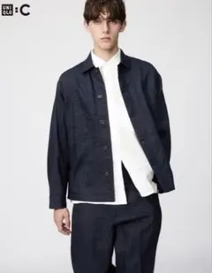 ユニクロC UNIQLO:C プレミアムリネンシャツジャケット グレー Sサイズ
