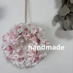 ハンドメイド リース　布リースファブリックリース 玄関リース　ハギレリースのサムネイル