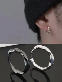 【シルバー】ピアス メンズ フープピアス 両耳 シンプル ステンレス アレルギー