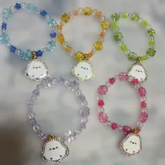 シマエナガカラフル花形ビーズブレスレット5本セット