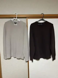 Gran Sasso ベージュ コットンクルーネックセーター(L)2枚セット 