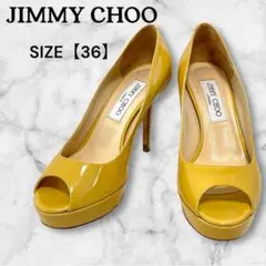 JIMMY CHOO パンプス 36 エナメル ハイヒール オープントゥ 黄色