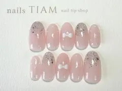 No.22【現品】ネイルチップ　リボンネイル　ドット【24時間以内発送】