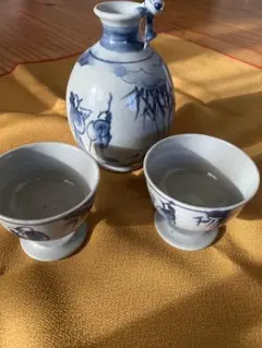 青白磁の陶器 お猪口・徳利セット 未使用保管品
