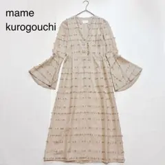 マメクロゴウチ ラメ フレアスリーブワンピース ゴールド ベージュ　S