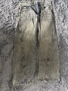 フェード加工 グレー ワイドレッグデニムパンツ