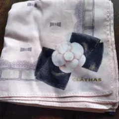 CLATHAS 花とリボンのハンカチ 淡いピンク 大人系 清楚系のサムネイル