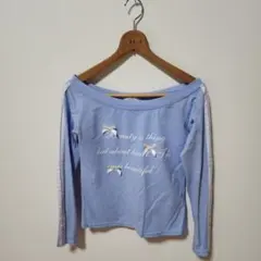 QQC 長袖Tシャツ ライトブルー リボン装飾のサムネイル