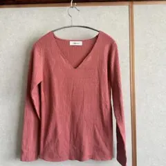 リブ編み Vネック 長袖ニット M ピンク