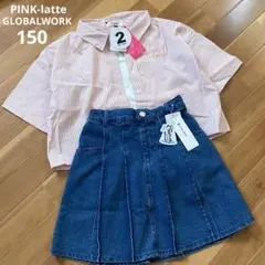 新品♡PINK-latte MIXコーデ シャツセット&デニムスカパン150