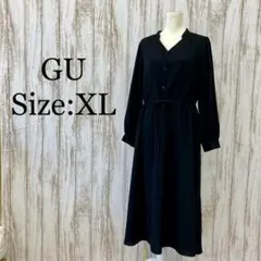 ジーユー❤️ウエストリボンワンピース　長袖　ゆったり　大きめ　黒　ブラック　XL