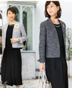 セレモニー 3点セット ☆ ノーカラー ワイドパンツ スーツ 13号 紺