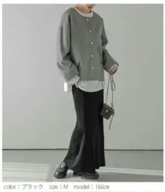 ニットスカート タイト スリット 裏起毛 ブラック