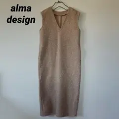 alma design and meフェイクリングウールVネックボアワンピース