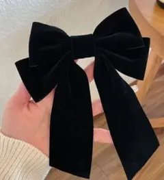 黒ビッグリボン 可愛いリボンヘアクリップ 簡単髪飾り 韓国ヘアアクセサリー
