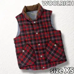 極美品【WOOLRICH】ダウンベスト 襟コーデュロイ バッファローチェック 赤
