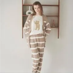 ジェラートピケ ボーダーアランカーディガン&ロングパンツ