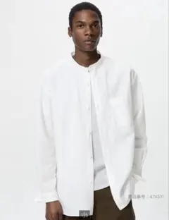 UNIQLO コットンリネンスタンドカラーシャツ 00 WHITE