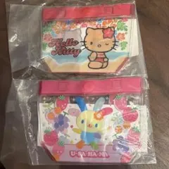 サンリオ　ガチャガチャ　プールバッグ風ミニポーチ2個セット　キティ　ウサハナ