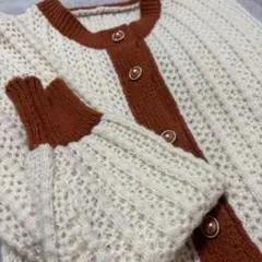 編み込みデザイン 長袖ニットカーディガン Mサイズ