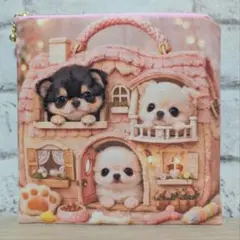 フラットポーチ ポメラニアン柄 パン屋 両面パネル ❤️ハンドメイド
