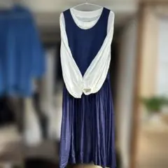 ハンドメイド　ネイビーのバッククロスエプロン