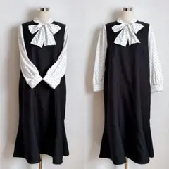 251 ドット ボウタイドッキング フレアワンピース 大きいサイズ3L