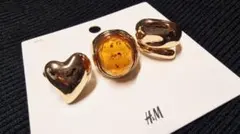 H&M 3-Pack Rings ゴールドカラー ハート ストーン 未使用のサムネイル