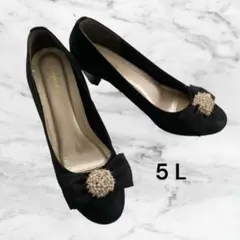 J*a様 黒のリボン付きパンプス パールビーズ 装飾 5 Lサイズ　27cm