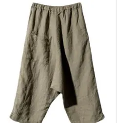 綿麻カーキサルエルパンツ/ゆったり/コットンリネン/ヨガ/ウエストゴム