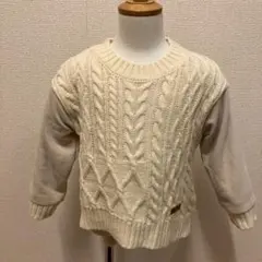 プティマイン petit main ニット切替スウェット トレーナー アイボリー