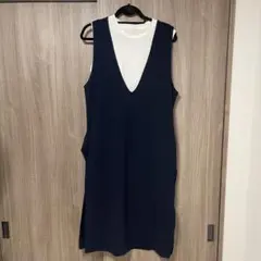 ネイビー Vネック ノースリーブ ロングワンピースのサムネイル