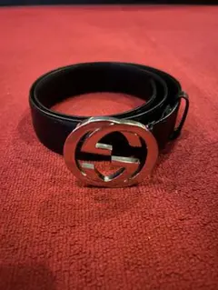グッチ GUCCI ダブルGロゴ ブラックレザーベルト メンズ P55 - メルカリ