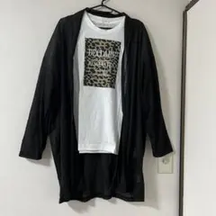 新品 大きいサイズ アニマル柄ホワイトTシャツ×ブラックカーディガン 2点セット