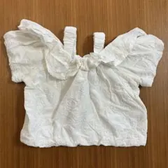 petit main オフショル風フリルトップス 90 ホワイト
