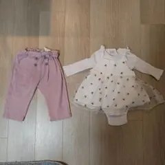 petit main 花柄ワンピースとパンツセット
