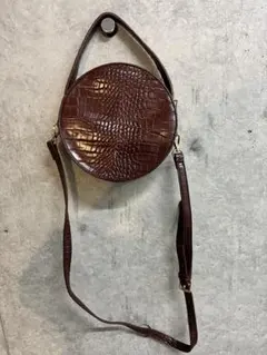 【未使用】ブラウン クロコダイル風 円形バッグ
