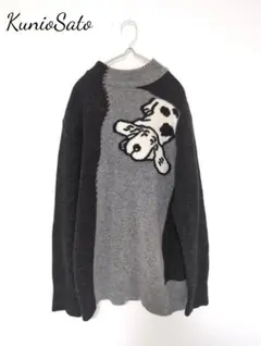 新品 クニオ コレクション ♪ だまし絵 長袖ハイネックシャツ ♪ チュニック ♪ 大きいLサイズ オニギリ ONIGIRI スラブ ハイネック 長袖Tシャツ （マスタード