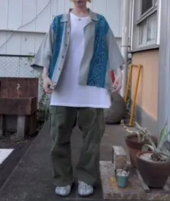 個性派　リメイク　ペイズリー レーヨン キューバシャツ　丈短