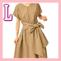 【L】2way前後リボン❤️半袖ワンピース マキシワンピ Vネック サマーワンピ
