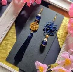 【和風】吉祥結びとガラス玉のピアス（イヤリング）（色オーダー可）【着物】