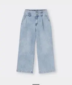 GU GIRLS デニムハイウエストタックワイドパンツ　ブルー　Lサイズ