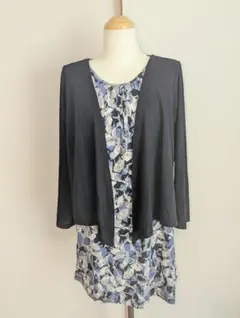 大きいサイズ【〜3L】重ね着風カットソーチュニック　ネイビー系