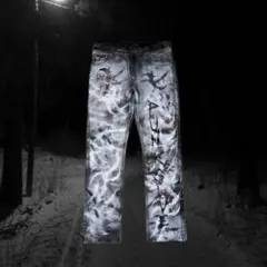 Smoke Rise ダメージ加工 デニムパンツ レッドプリント 36 - メルカリ