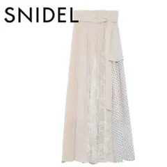 SNIDEL 異素材ドッキングフレアスカート　ドット柄　プリーツ　アイボリー　Fのサムネイル