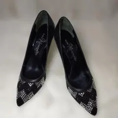 銀座カネマツ　ストーン装飾 ブラック ハイヒール　22.5cm