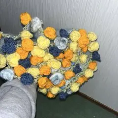 ハンドメイド 花束ブーケブランケット 青黄色オレンジ直径約80cm