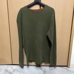 オリーブグリーン 長袖ニット ポロロゴ