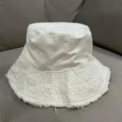 ホワイトコットンバケットハット フリンジエッジ