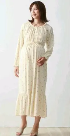 ベルメゾン　カップ付き授乳対応マタニティパジャマ　ロングワンピース　ネグリジェ